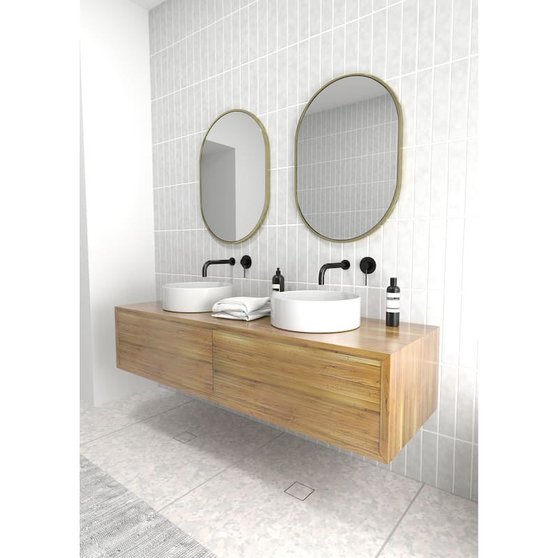 Glass Warehouse 28 in. H x 20 in. W Pill Shape Stainless Steel Framed Mirror