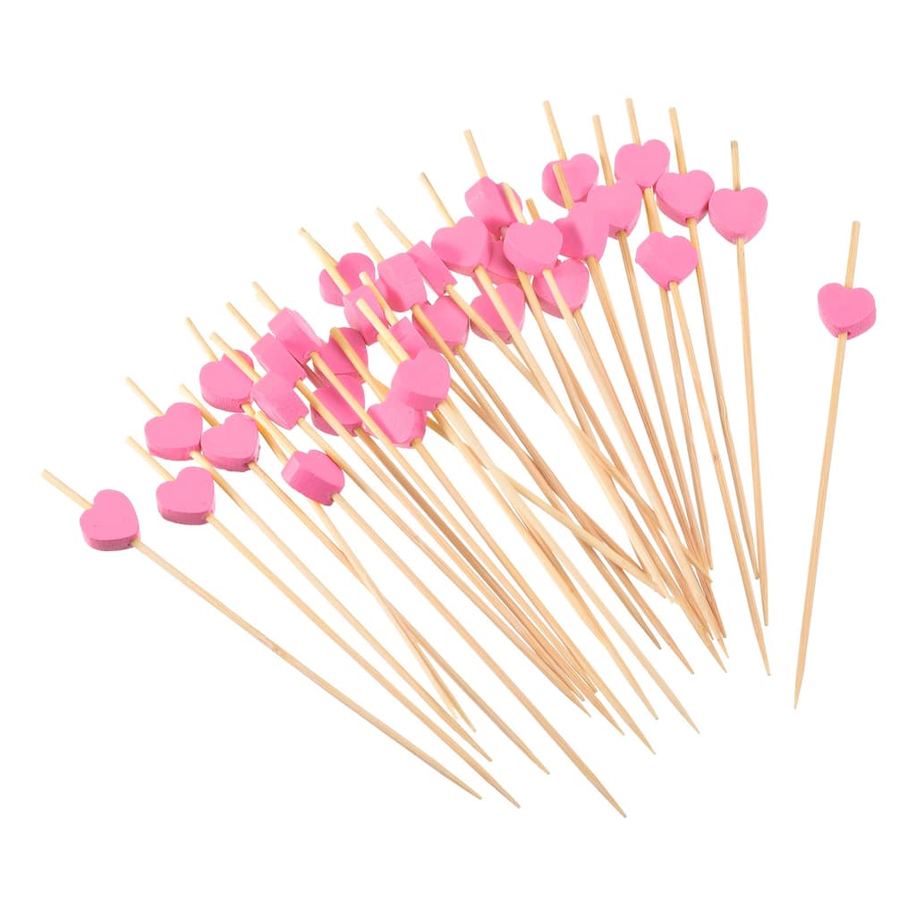 Bamboo Cocktail Toothpicks Heart Fruit Picks Cocktail Skewers 100Pcs - 4.72"