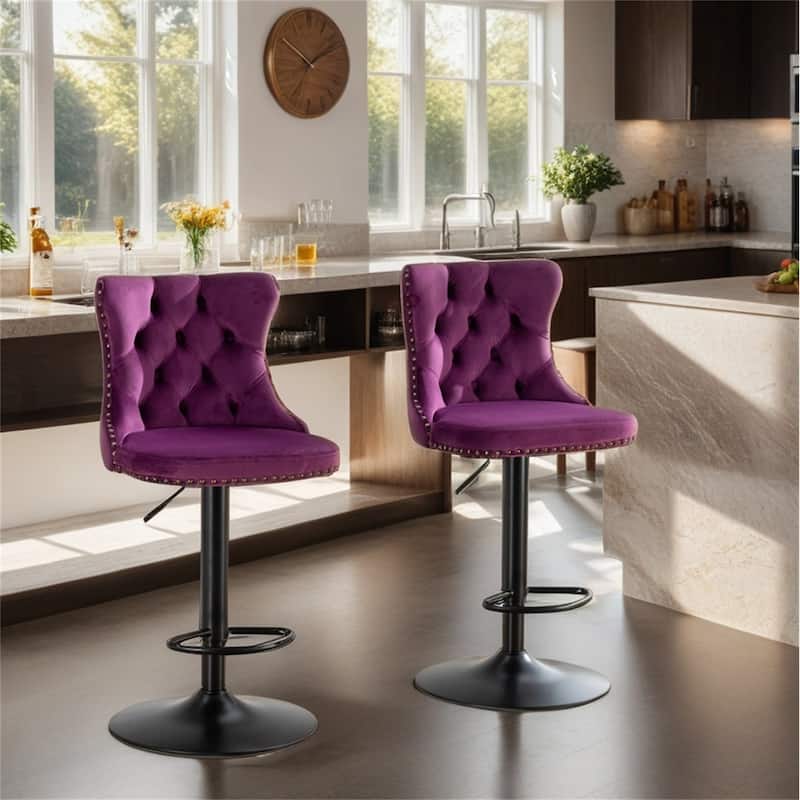 Swivel Velvet Barstools Adjusatble Seat Height,Bar Stools,Set of 2