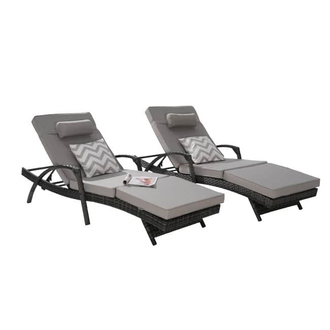 Premium Outdoor Reclining Lounge Set (2-Piece)‌– Wicker Sunbathing Chairs With Thick Cushions,150° Adjustable Backrest