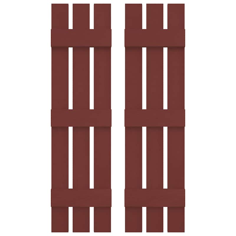Builders Edge, Standard Three Board Spaced, Board-n-Batten Shutters, Includes Matching Installation Spikes (Per Pair) - 12"W x 63"H - 027 - Burgundy Red