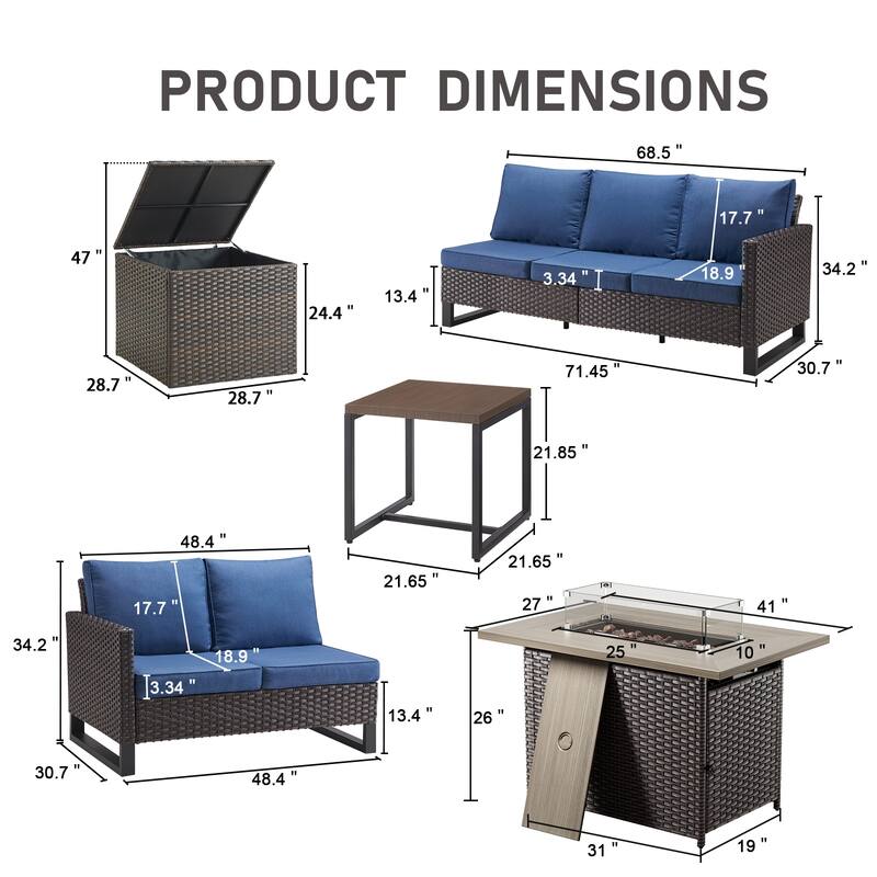 Gymojoy 5 Piece Wicker Outdoor Patio U-shaped feet Conversation Set Group , Include Fire Pit Table
