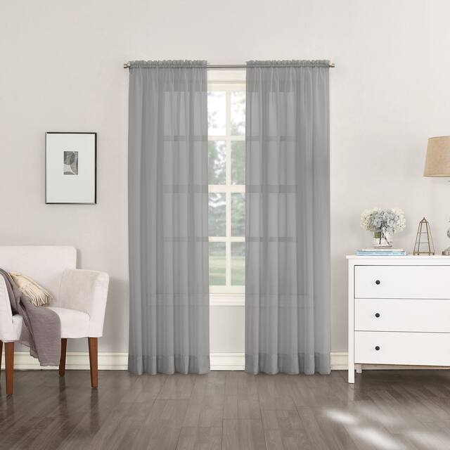 No. 918 Emily Voile Sheer Rod Pocket Curtain Panel, Single Panel - 59x54 - Charcoal