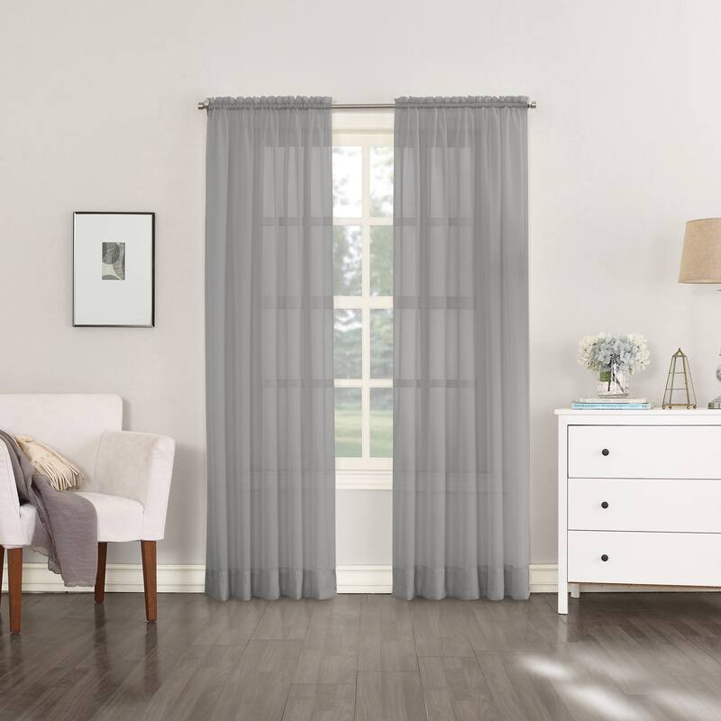 No. 918 Emily Voile Sheer Rod Pocket Curtain Panel, Single Panel - 59x54 - Charcoal