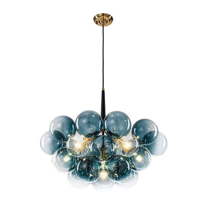 Glam Art Deco Cluster Glass Globe Blue Bubble Chandelier