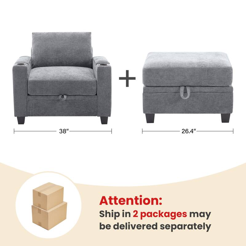 Chenille Sectional Sofa, Hidden Storage & Modular Design