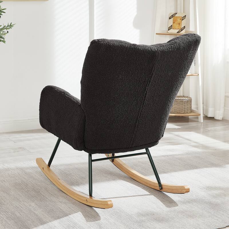 Anmytek Comfy Tufted Teddy Fabric Glider Rocking Chair