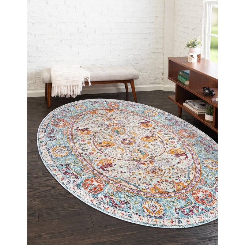 Traditional Samana Collection Area Rug - 7'10"x10' Oval - Light Blue