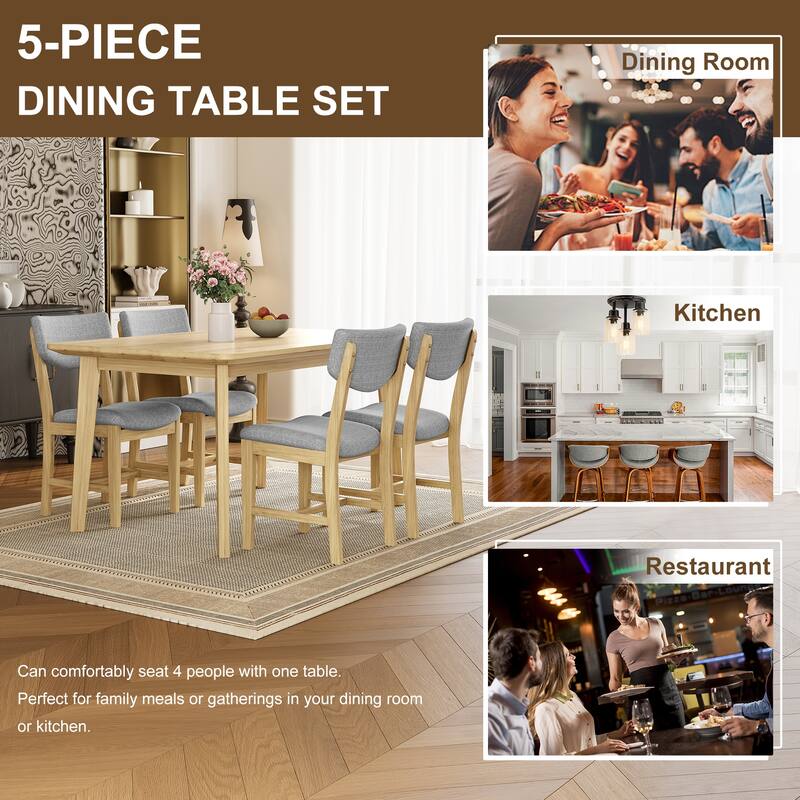 5 -Piece Dining Set with Solid Wood Table and 4 Upholstered Dining Chair