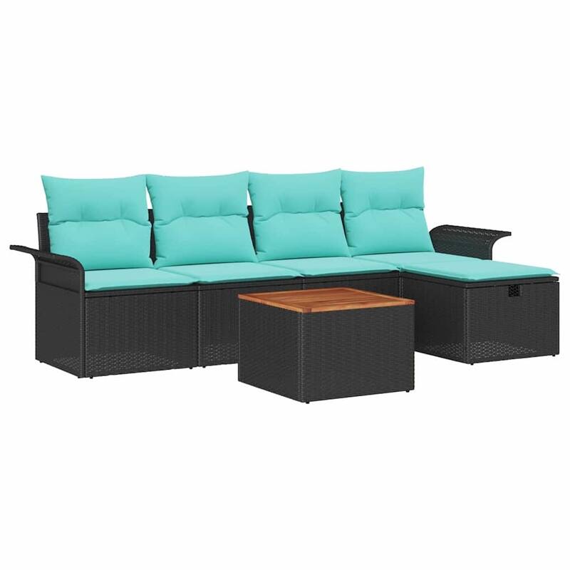vidaXL 6 Garden Sofa Set with Cushions Black/Grey Poly Rattan - 98.8 x 46.1 x 27.2