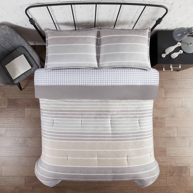 Serta Simply Clean Conrad Antimicrobial Bedding Set with Sheets - Grey - Twin XL