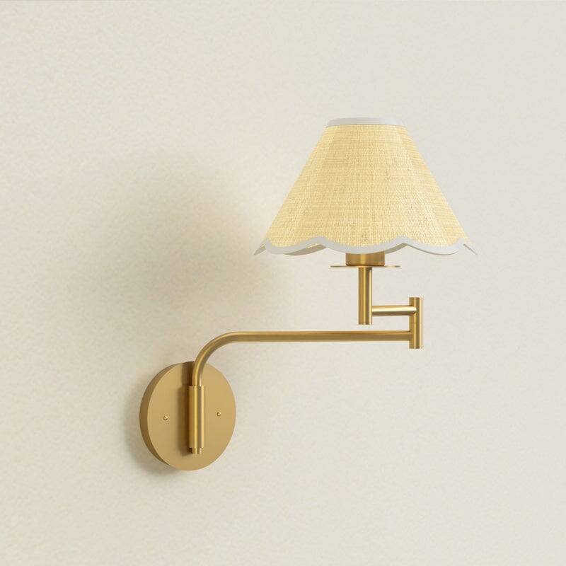 Rowabi Naia Rattan Sconce Metal, Raffia & Natural Beige, Gold 1-Light Handwoven Wall Sconce for Bedroom, Hallway in Modern Style