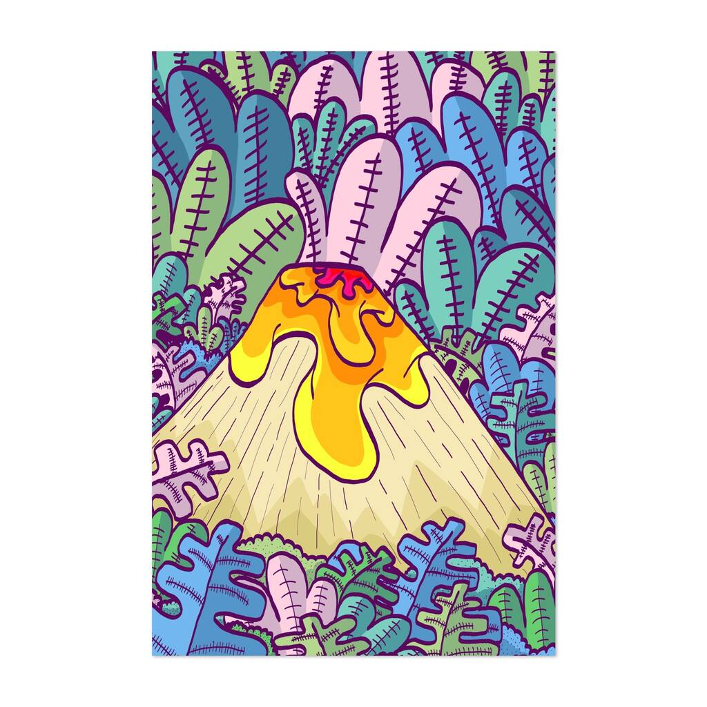 Volcano Jungle Illustrations Abstract Mountains Art Print/Poster