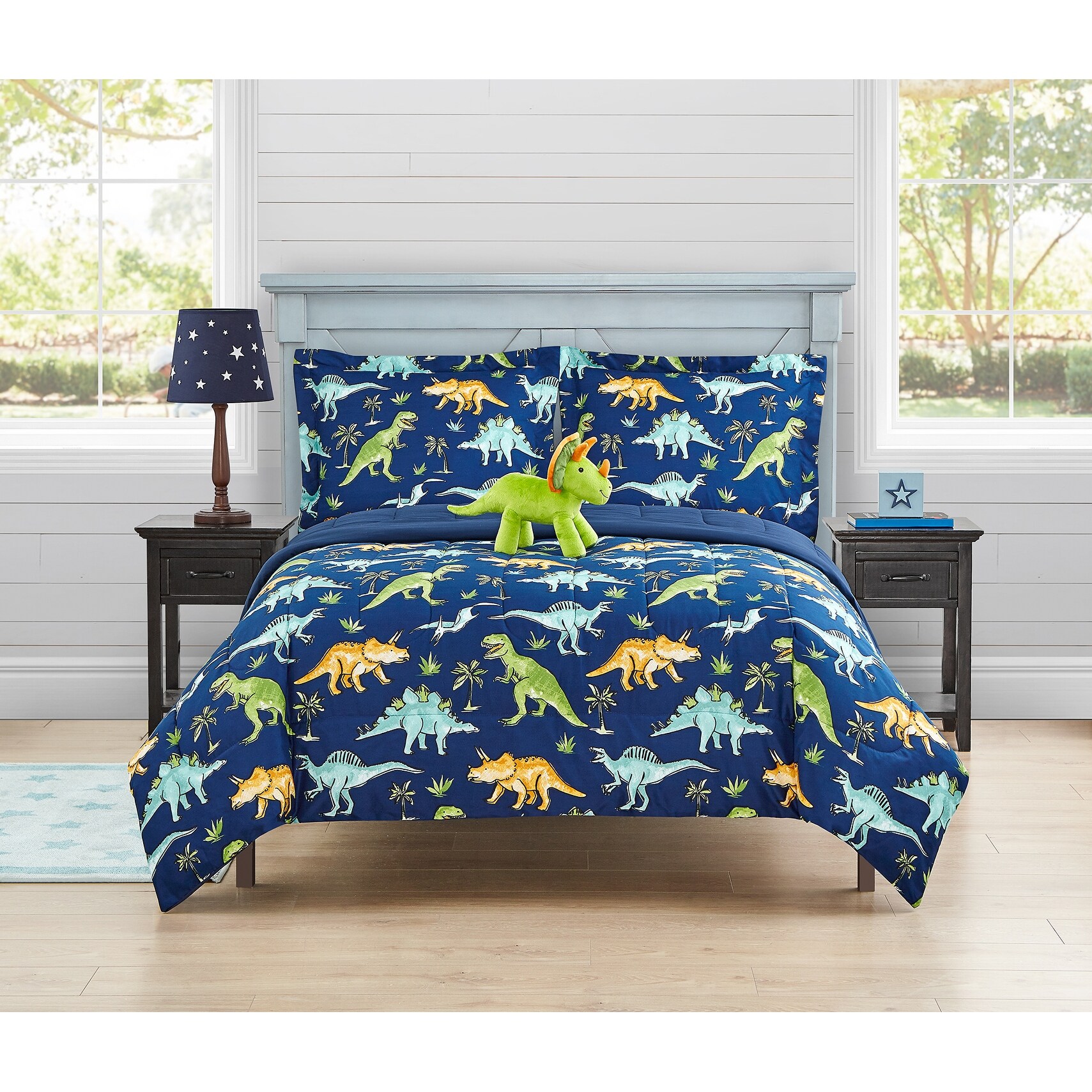 Watercolor Dinosaur 4 Piece Comforter Set With Decorative Pillow Overstock 32235935 Navy Full