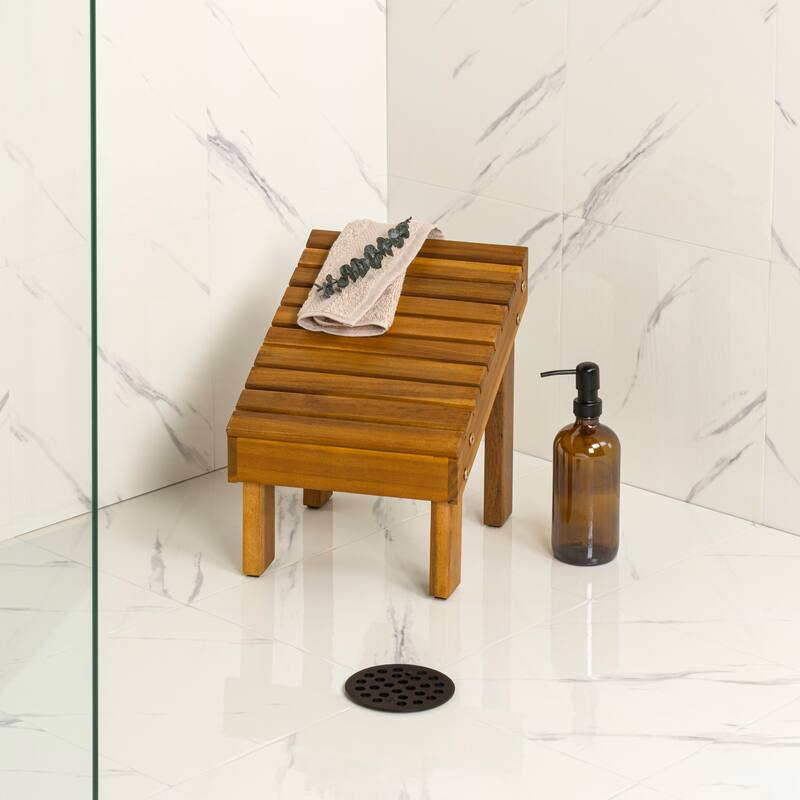 Saru 11.8" Traditional Classic Solid Acacia Wood Shower Shaving Foot Stool, By JONATHAN Y