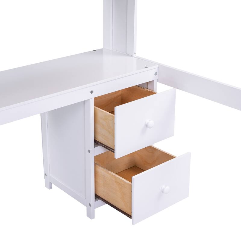Full Size Loft Bed with Desk, Storage Cabinets, Drawers, and Charging Station