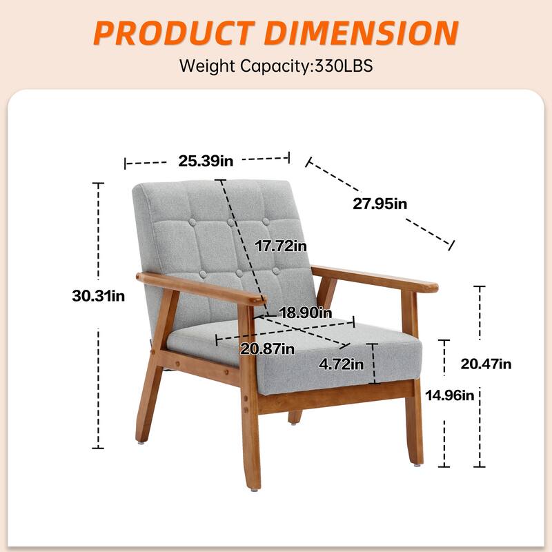 Linen/PU Upholstered Tufted Living Room/Bedroom Accent Chair With Wood Legs