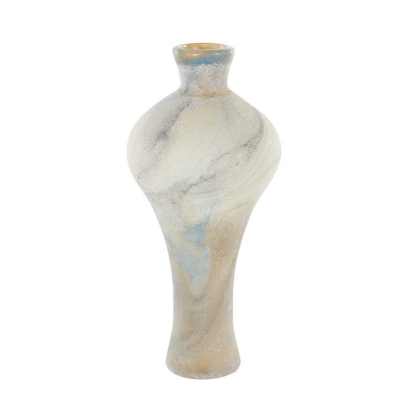 Glass Distressed Decorative Vase with Blue and Tan Texturing - Cream - Roche River Decor
