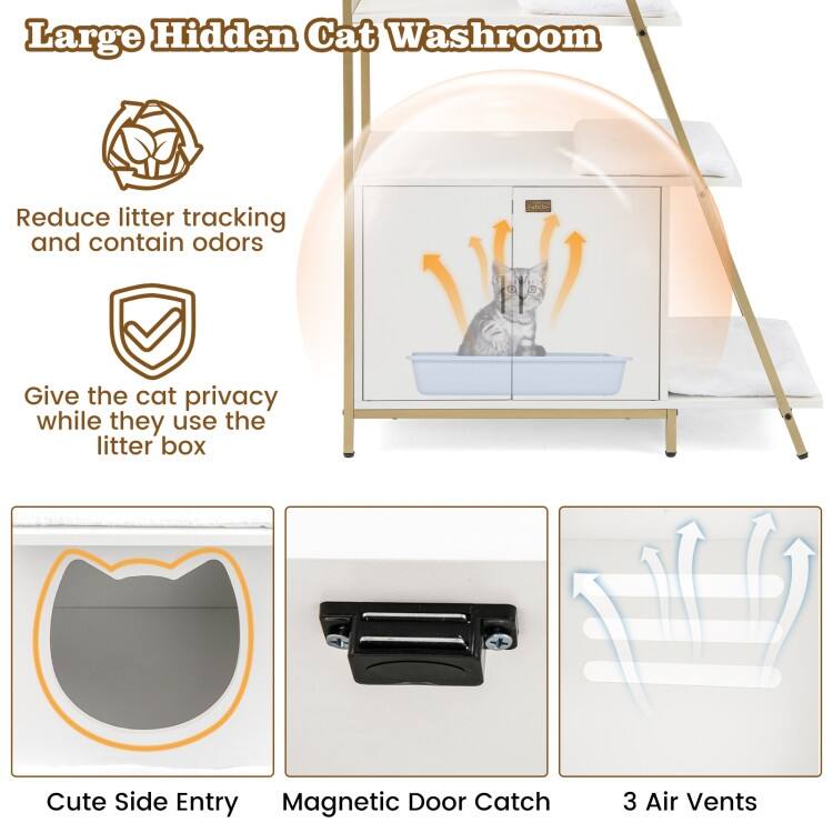 Stylish Large Cat Litter Box Enclosure with Storage and Ladder Shelf for Organization