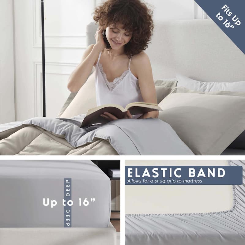 Emperyan Reversible Comforter Set Bed in a Bag with Cooling Pillow
