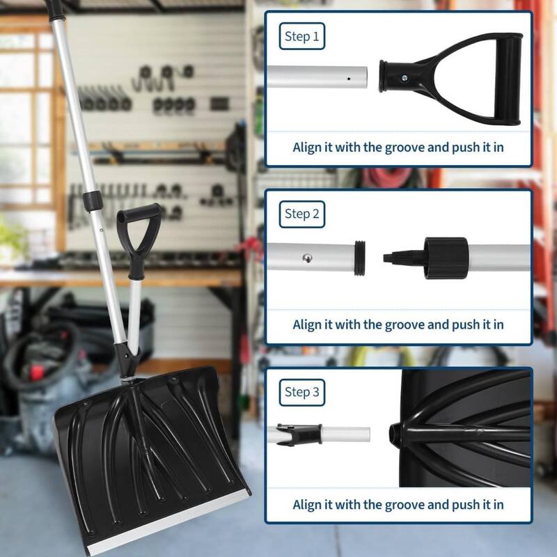 18" Wide Lightweight Snow Pusher Ergonomic Snow Shovel for Driveway, Walkway