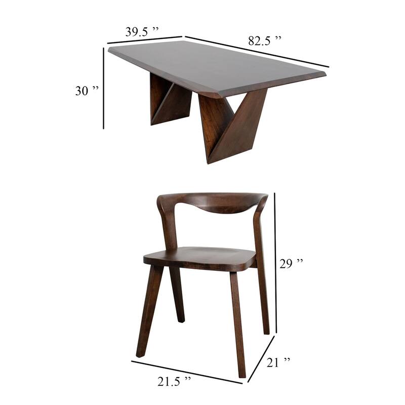 Rumy 7pc Extendable Dining Table Set, 6 Chairs, Diamond Edge, Brown