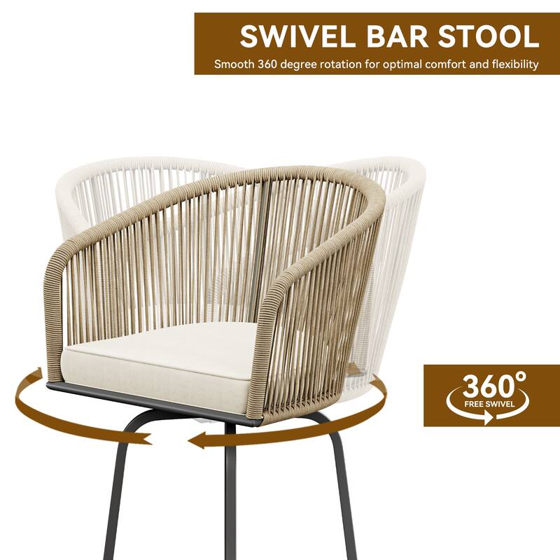 Moasis 4 PCS Outdoor Indoor Patio Swivel Woven Material Bar Stools - 2PCS