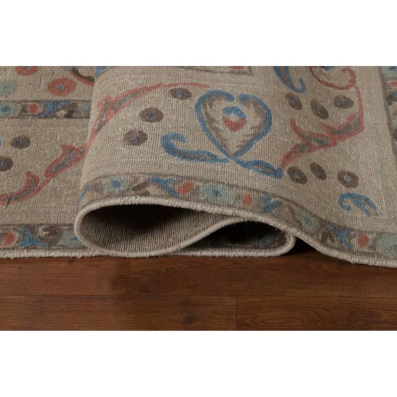 Geometric Beige Tabriz Persian Area Rug Hand-Knotted Wool Carpet - 9'8"x 13'4"