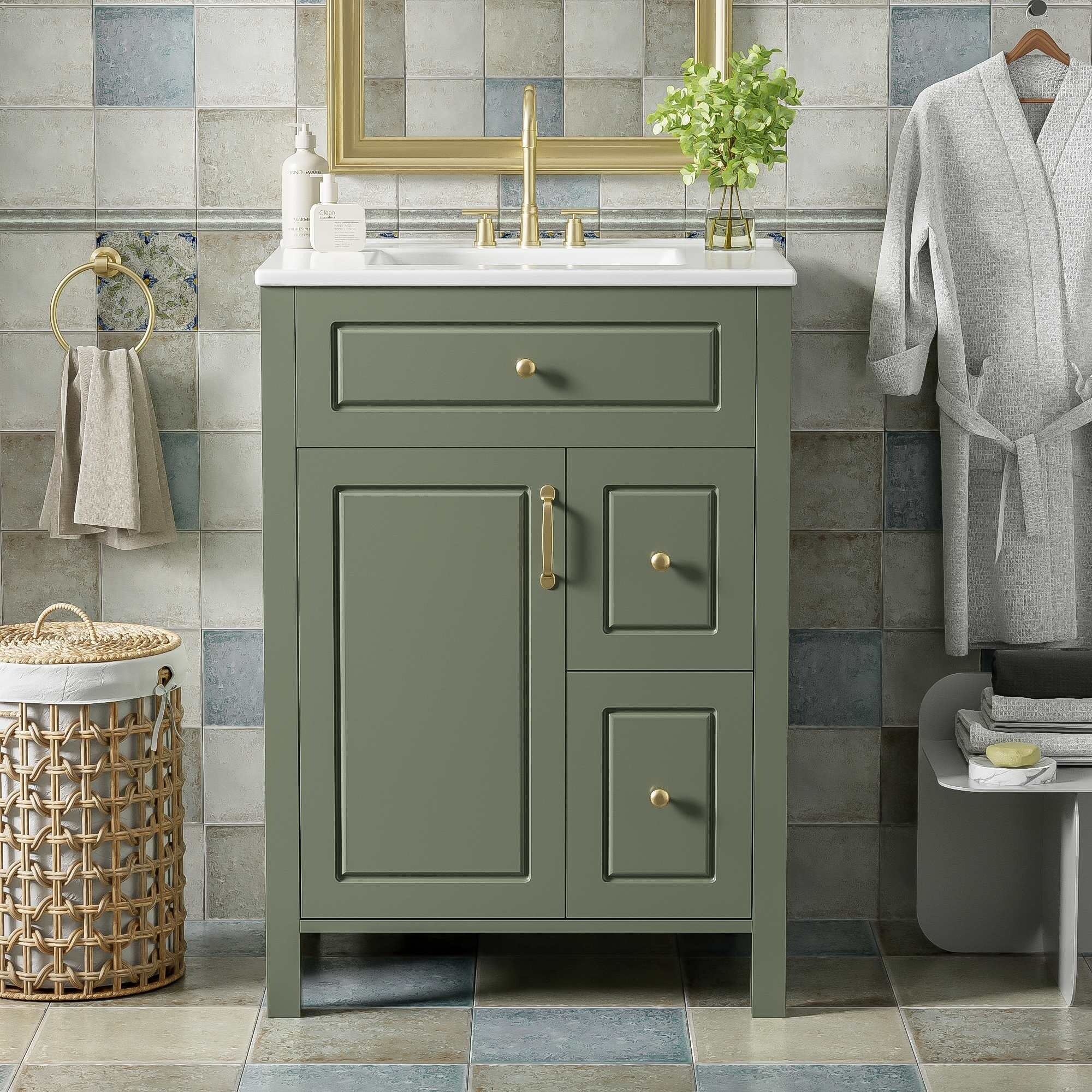 Elegant 24-Inch Bathroom Vanity with Ceramic Sink and Storage