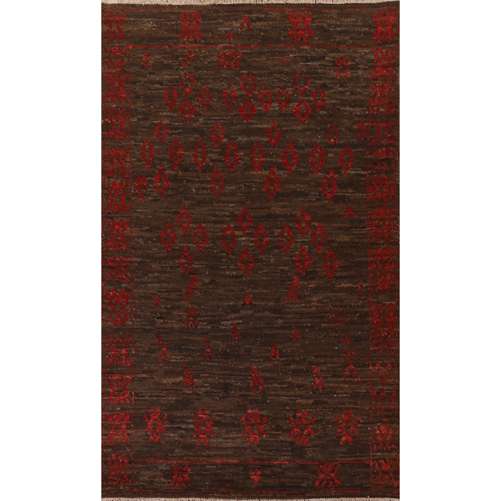 Dark Brown Tribal Moroccan Oriental Area Rug Hand-knotted Wool Carpet - 6'7" x 9'11"
