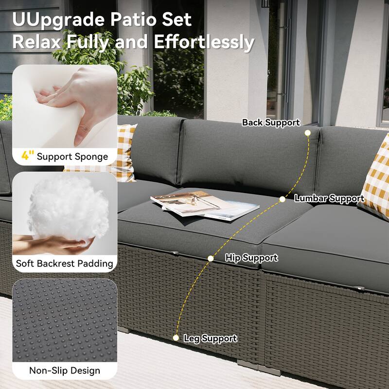 AOXUN Wicker Rattan Outdoor Sectional Sofa Set with Coffee Table and Thickened Cushions