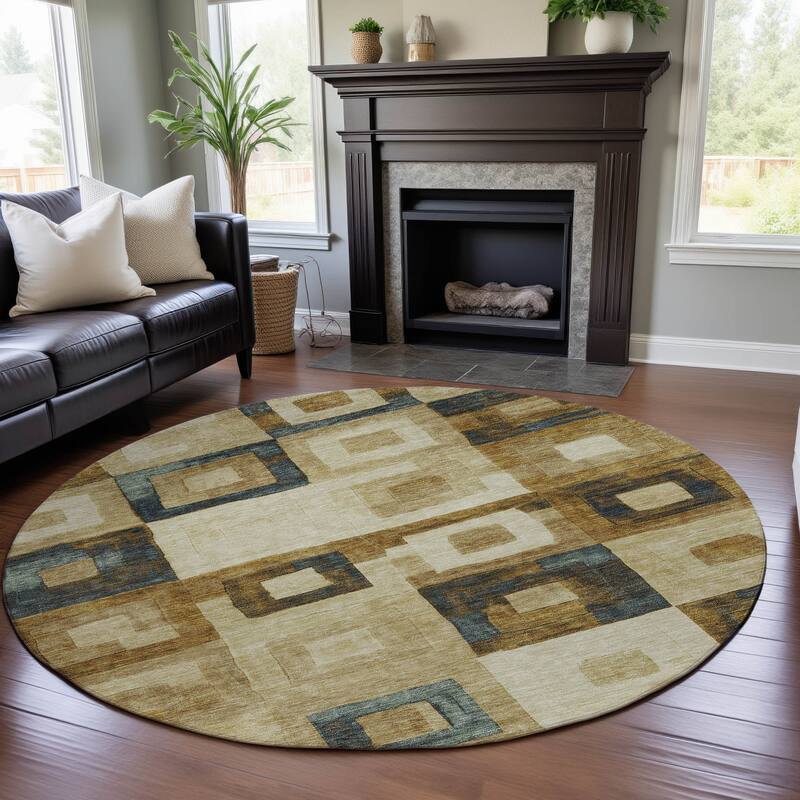 Premium Washable Super Soft Blocky Contemporary Mayfield Rug - Beige - 8' x 8'