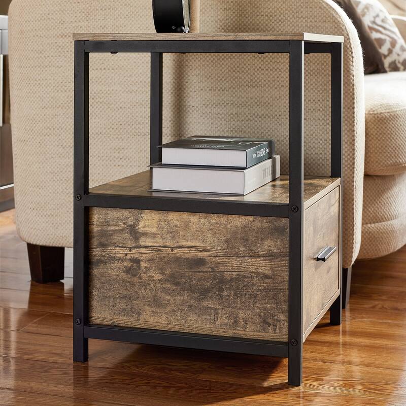Javlergo Nightstand with Drawer, Bedside Table End Table for Bedroom Dorm Nursery Living Room, Open Storage Shelf