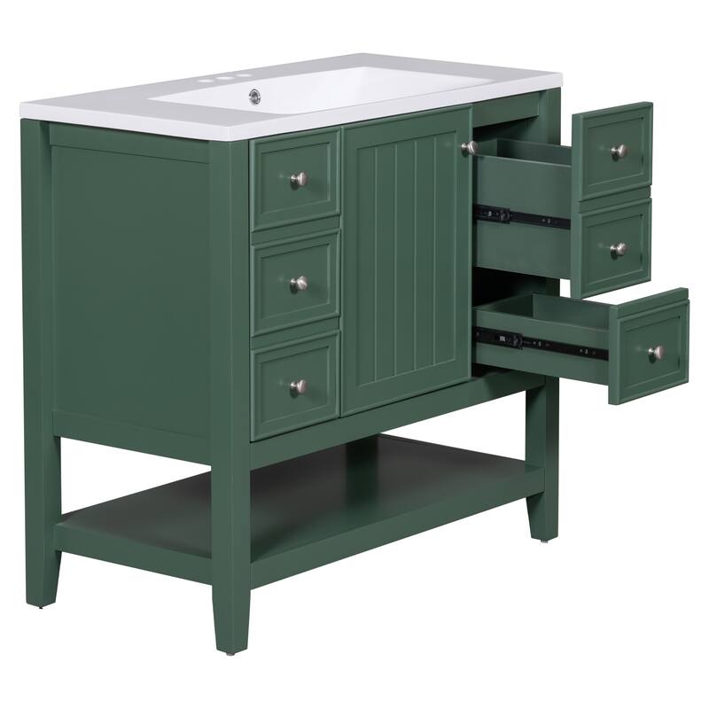 36" Bathroom Vanity with Sink, One Cabinet and Three Drawers, Solid Wood and MDF Board