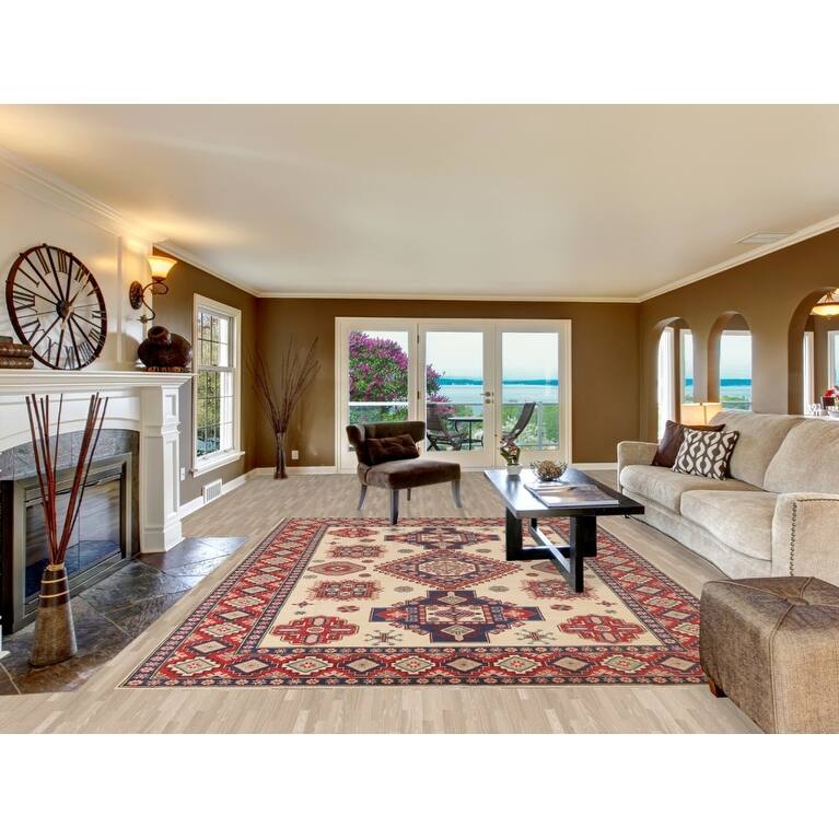 Kazak Oriental Area Rug Hand-Knotted Geometric Wool Carpet - 8'4"x 11'8"