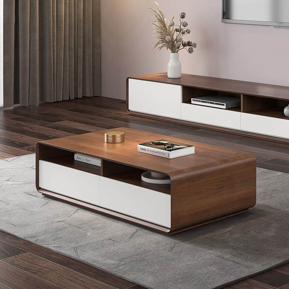 Modern Coffee Table，Rectangular Wooden Coffee Table, 4 Drawers for Living Room, Open Shelf Storage, Fully-assembled - 47.24"