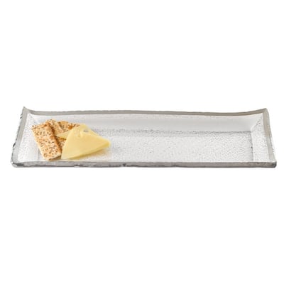 Silver Edge Rectangular Hand Painted Mouth Blown Glass 18 x 6.5" Serving Platter or Tray