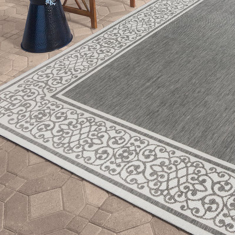 Gertmenian Paseo Tedo Ash Grey Transitional Scroll Boarder Indoor/ Outdoor Area Rug