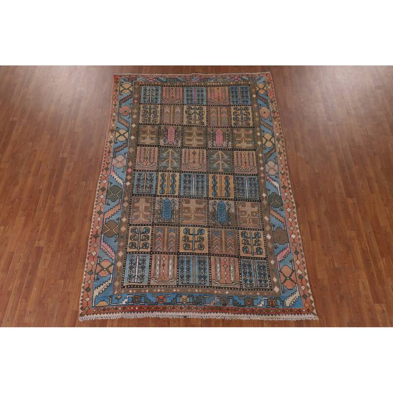 Garden Design Bakhtiari Persian Vintage Rug Handmade Wool Carpet - 6'4"x 9'5"