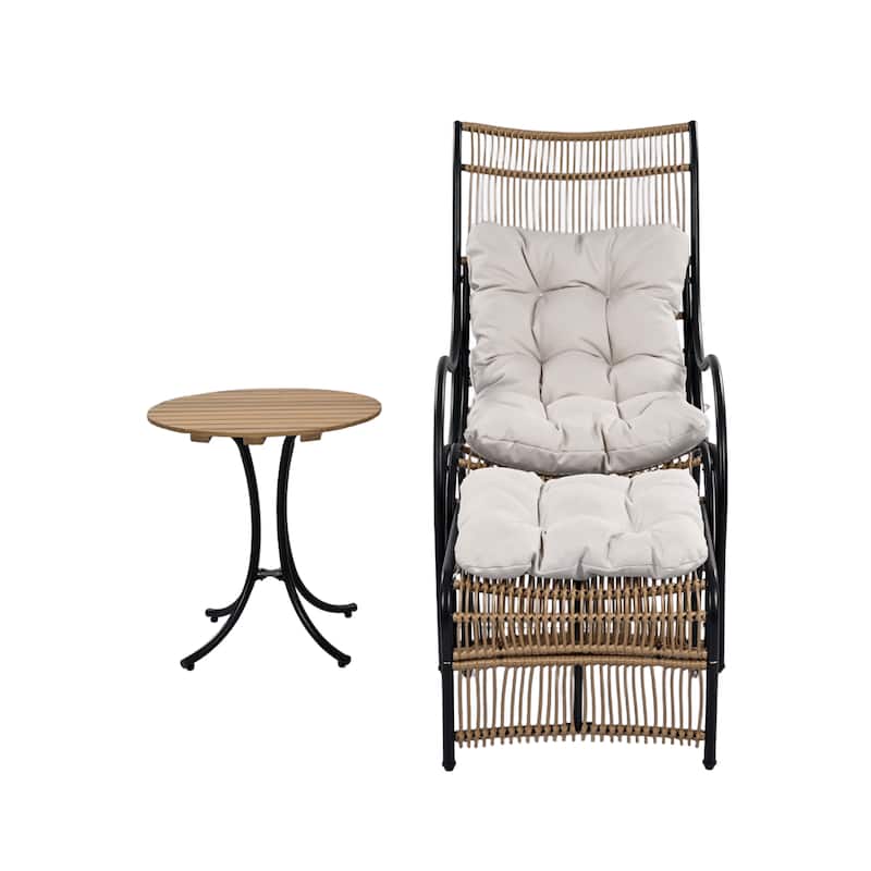 Roomfitters 3-Piece Wicker Patio Furniture Set with Lounge Chair, Ottoman, and Cushions for Garden or Deck