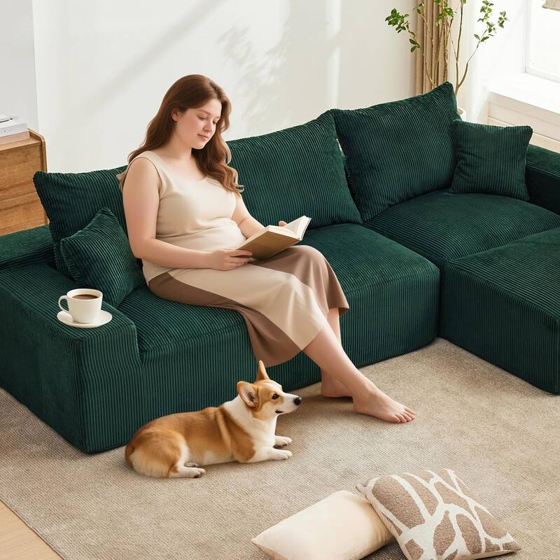 110" Oversized L-Shaped Sectional Sofa with Right Chaise, Cloud Couch with Corduroy & Memory Foam