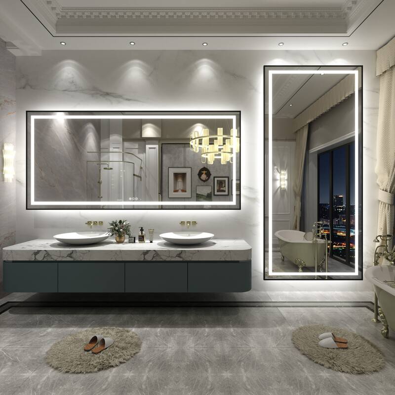 Black Metal Framed LED Front Light and Backlit Anti-Fog Wall Bathroom/ Vanity Mirror