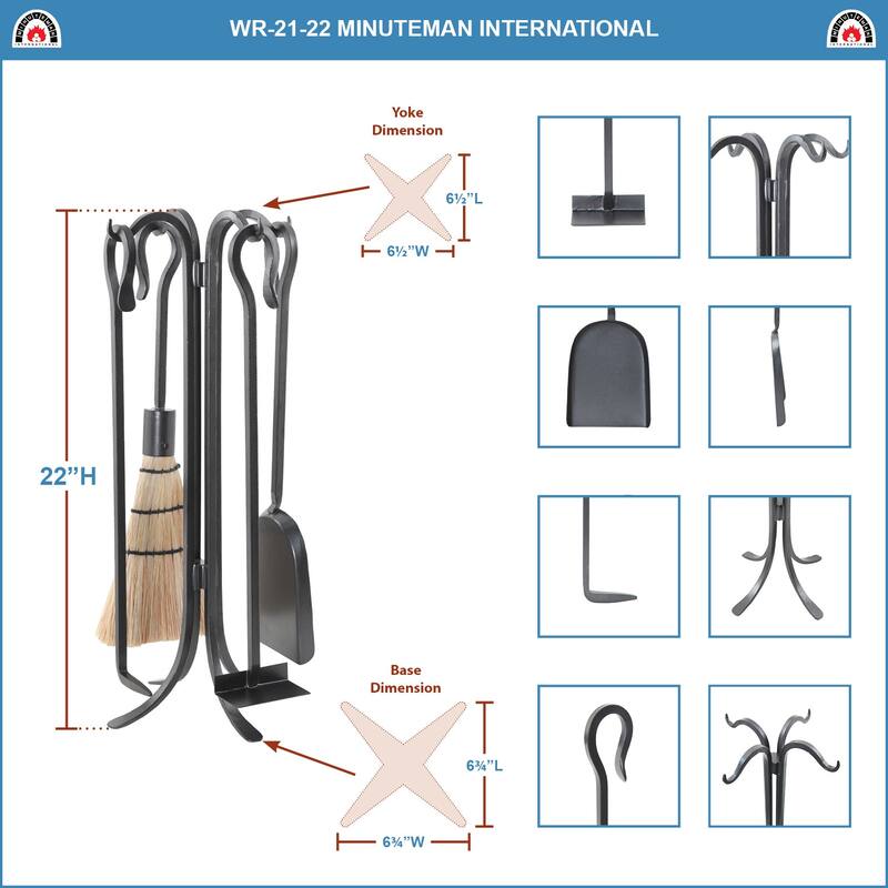 Minuteman International Shepherd's Hook Mini Fireplace Set of 4 Tools, 22 Inch Tall, Graphite Finish
