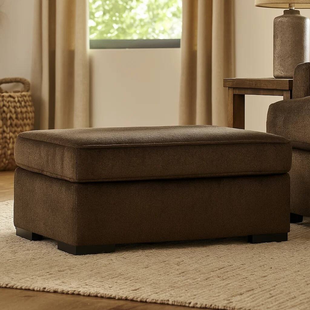 Ayle Ottoman with Low Profile Legs, Chocolate Brown Polyester 44 Inch