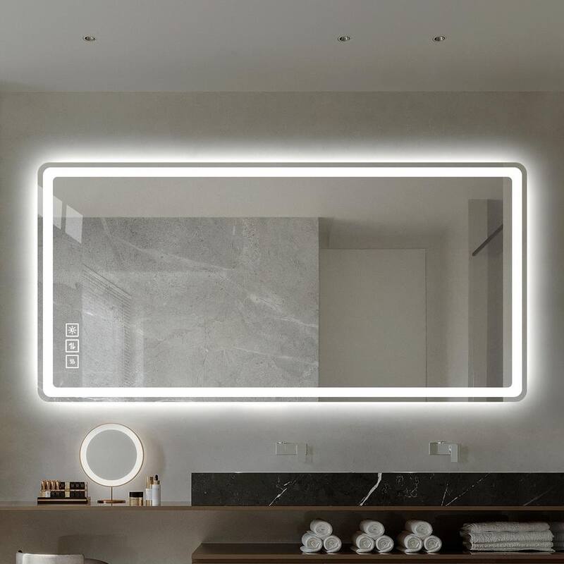 40x24 Inch Frameless LED Bathroom Mirror with Anti-Fog, Front Lights, and Copper-Free Silver Glass - Clear - Clear