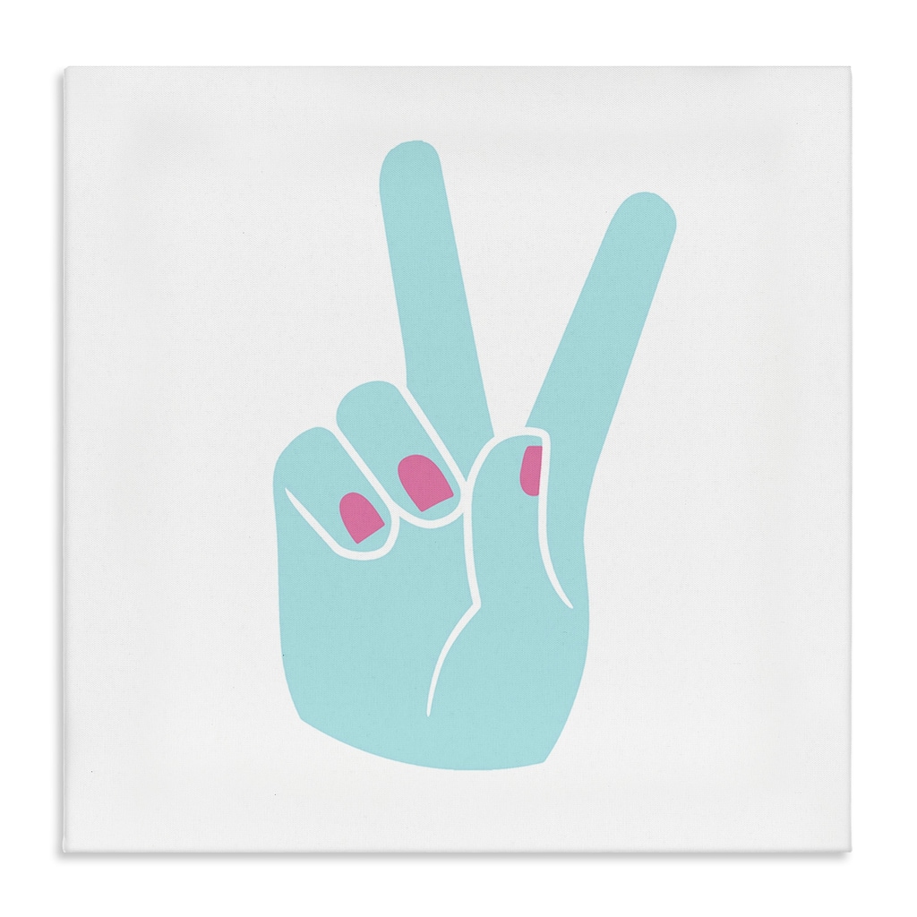 Stupell Peace Hand Teal with Pink Nail Polish Canvas Wall Art Design by Daphne Poselli