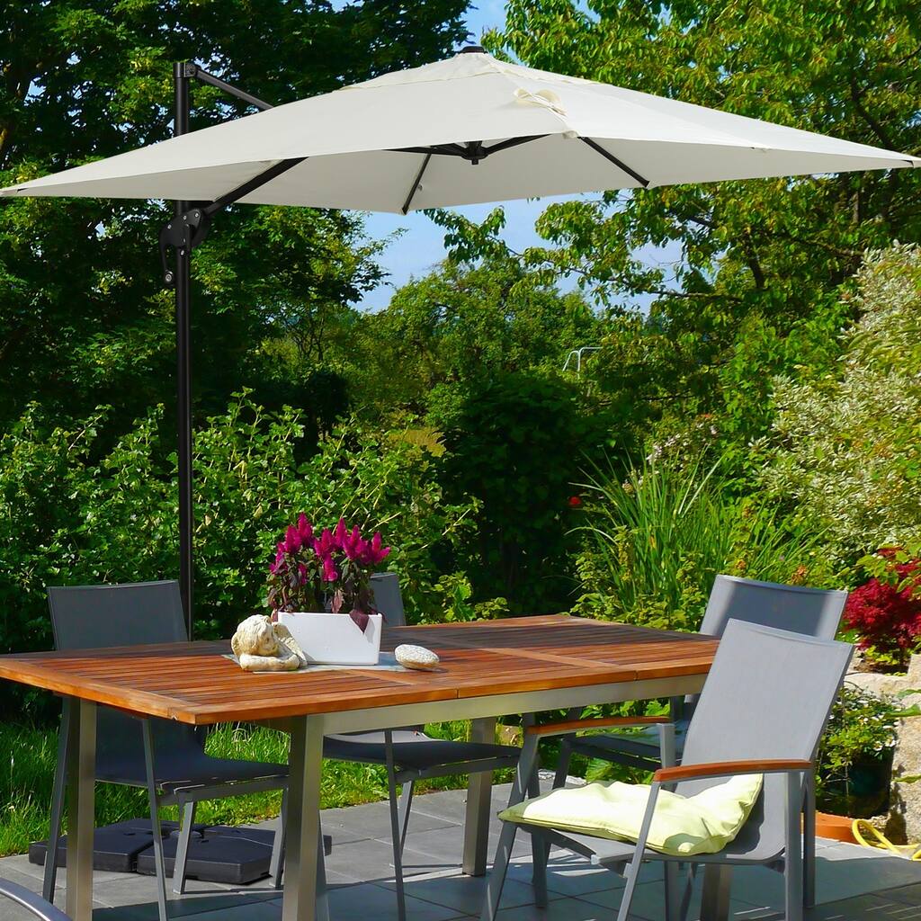 Outsunny 8ft x 8ft Square Offset 360 Cantilever Market Patio Umbrella with Cross Base Off White