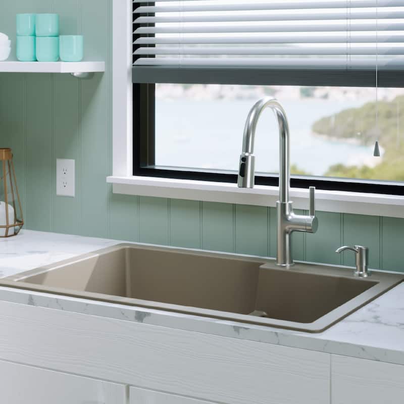 Karran 33" Top Mount Large/Small Bowl Quartz Kitchen Sink Kit - 33" x 22" x 9"