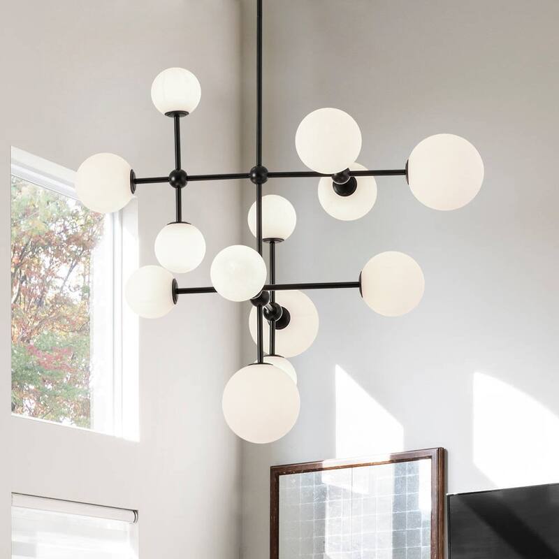 Grand Tiered Frosted Glass Bubble Sputnik Dimmable Entry Chandelier