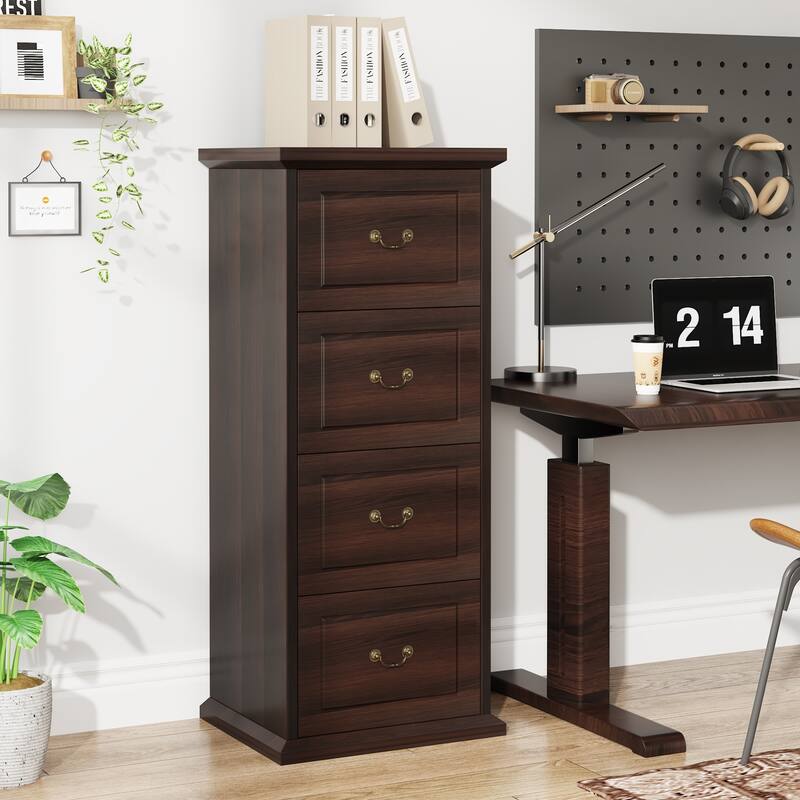 Wood File Cabinet, Tall Filing Storage Printer Stand for A4/Letter/Legal Size, Home Office Document Accent Cabinet